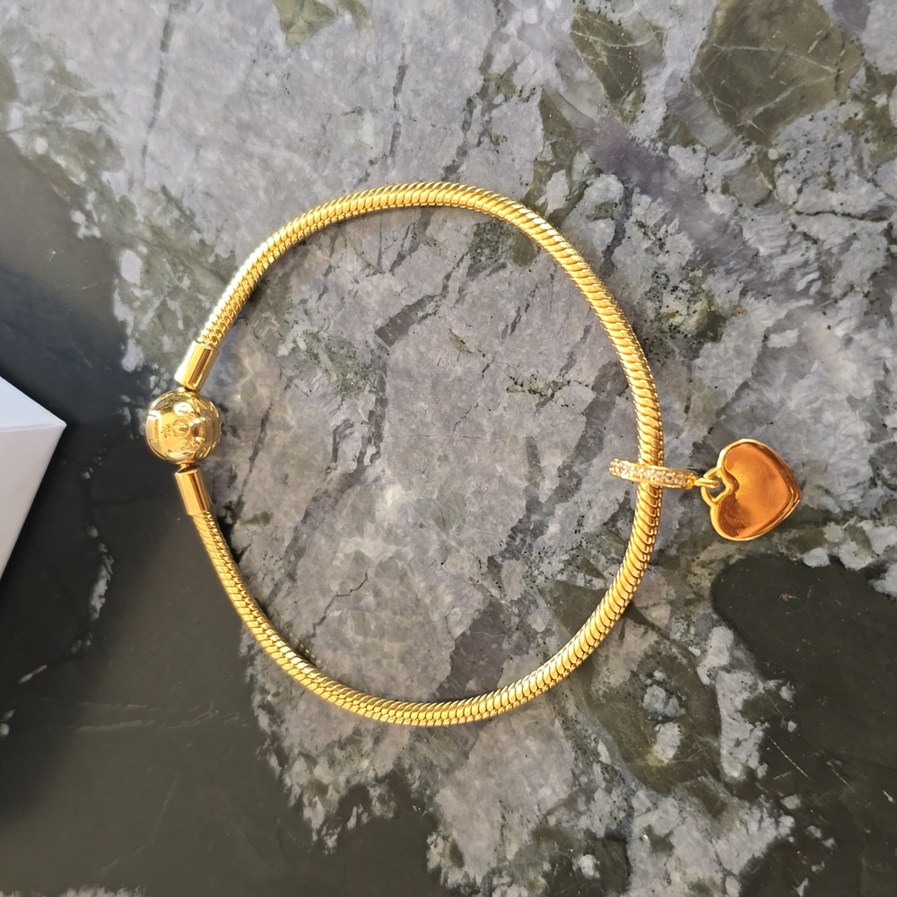 Pandora Gold Padlock Charm Bracelet Set 14k Gold